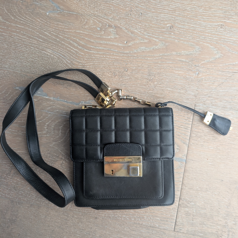 Michael Kors Black Quilted Crossbody with Gold Accents